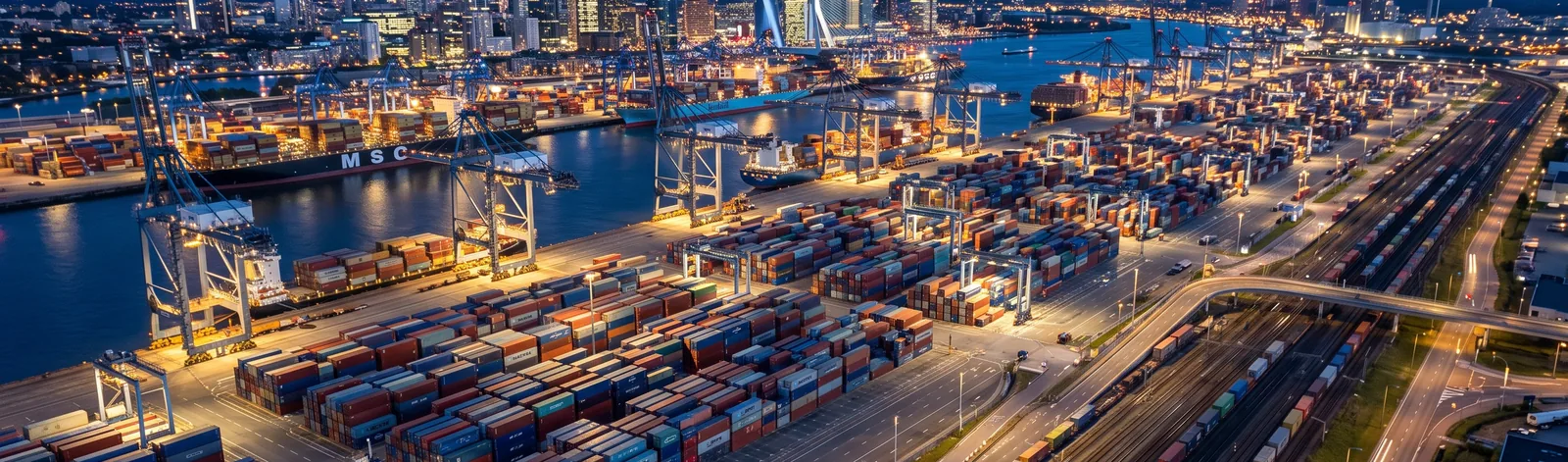 Global port terminal at dusk: Intersad transcontinental logistics